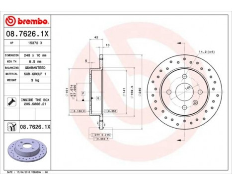 Disque de frein BREMBO XTRA LINE 08.7626.1X, Image 2