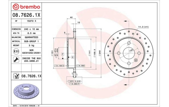 Disque de frein BREMBO XTRA LINE 08.7626.1X, Image 3