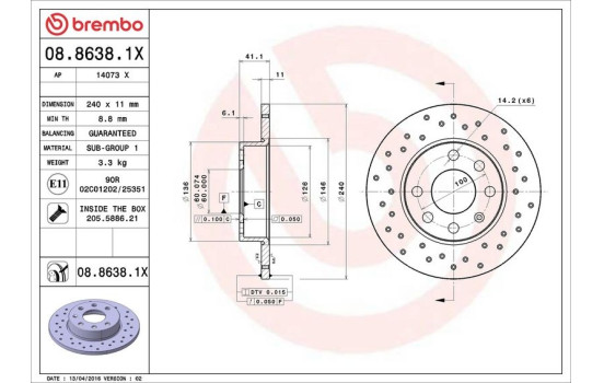 Disque de frein BREMBO XTRA LINE 08.8638.1X, Image 3