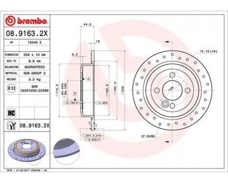 Disque de frein BREMBO XTRA LINE 08.9163.2X, Image 2