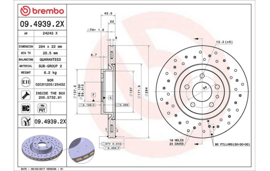 Disque de frein BREMBO XTRA LINE 09.4939.2X, Image 3