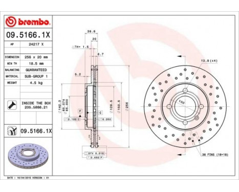 Disque de frein BREMBO XTRA LINE 09.5166.1X, Image 2
