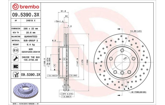 Disque de frein BREMBO XTRA LINE 09.5390.3X, Image 3