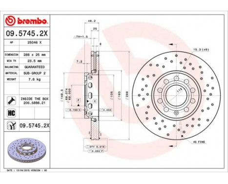 Disque de frein BREMBO XTRA LINE 09.5745.2X, Image 2