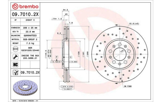 Disque de frein BREMBO XTRA LINE 09.7010.2X, Image 3