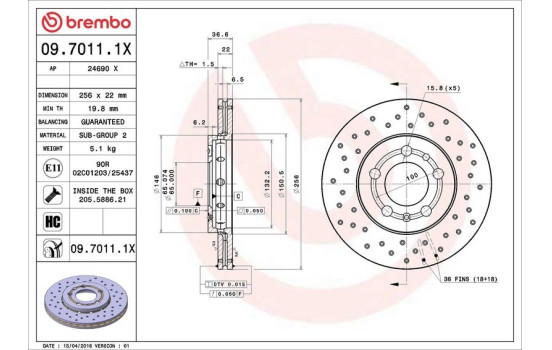 Disque de frein BREMBO XTRA LINE 09.7011.1X, Image 3
