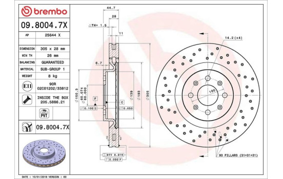 Disque de frein BREMBO XTRA LINE 09.8004.7X, Image 2