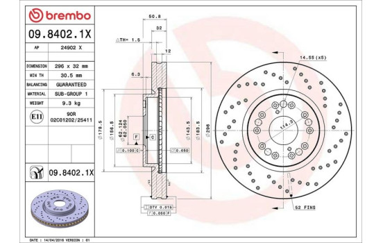 Disque de frein BREMBO XTRA LINE 09.8402.1X, Image 2