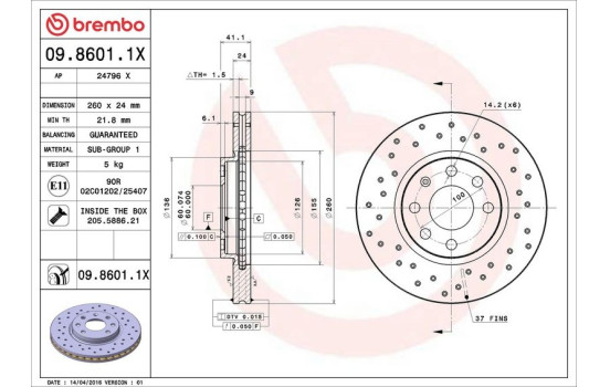 Disque de frein BREMBO XTRA LINE 09.8601.1X, Image 3