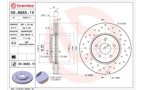Disque de frein BREMBO XTRA LINE 09.8665.1X, Image 3