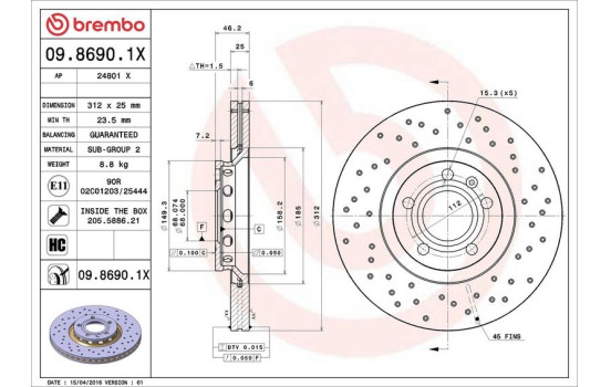 Disque de frein BREMBO XTRA LINE 09.8690.1X, Image 2