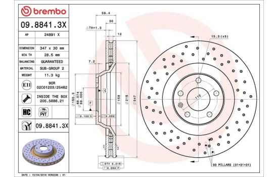 Disque de frein BREMBO XTRA LINE 09.8841.3X