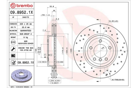 Disque de frein BREMBO XTRA LINE 09.8952.1X, Image 2