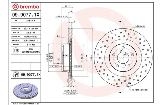 Disque de frein BREMBO XTRA LINE 09.9077.1X, Image 3