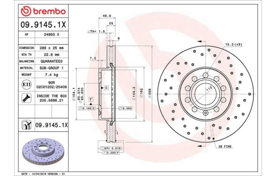 Disque de frein BREMBO XTRA LINE 09.9145.1X, Image 3