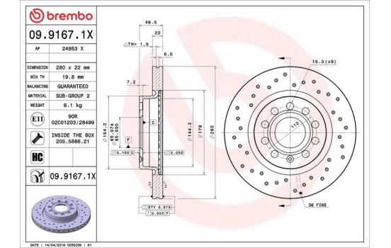 Disque de frein BREMBO XTRA LINE 09.9167.1X, Image 3