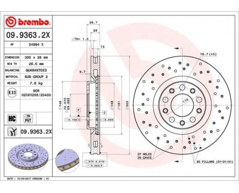 Disque de frein BREMBO XTRA LINE 09.9363.2X, Image 2