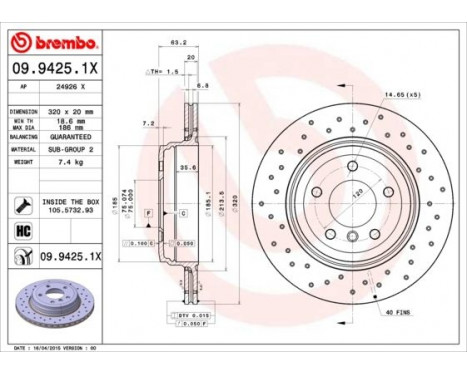 Disque de frein BREMBO XTRA LINE 09.9425.1X, Image 2