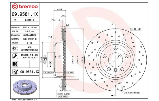 Disque de frein BREMBO XTRA LINE 09.9581.1X, Image 2