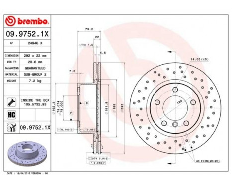 Disque de frein BREMBO XTRA LINE 09.9752.1X, Image 2