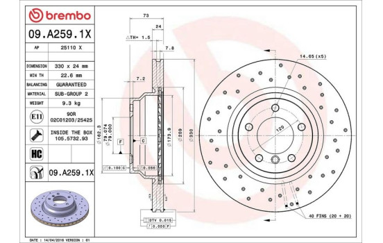 Disque de frein BREMBO XTRA LINE 09.A259.1X, Image 2