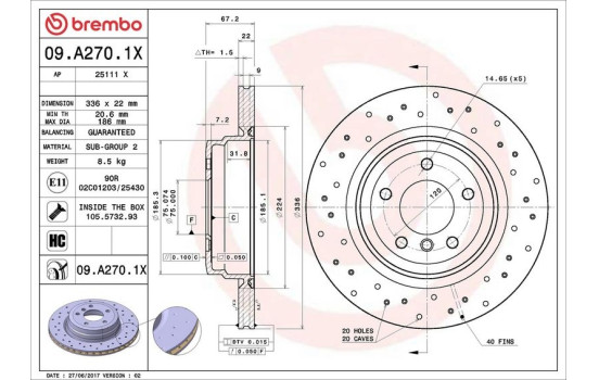 Disque de frein BREMBO XTRA LINE 09.A270.1X, Image 3