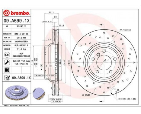 Disque de frein BREMBO XTRA LINE 09.A599.1X, Image 2