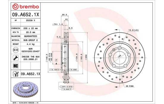 Disque de frein BREMBO XTRA LINE 09.A652.1X, Image 3