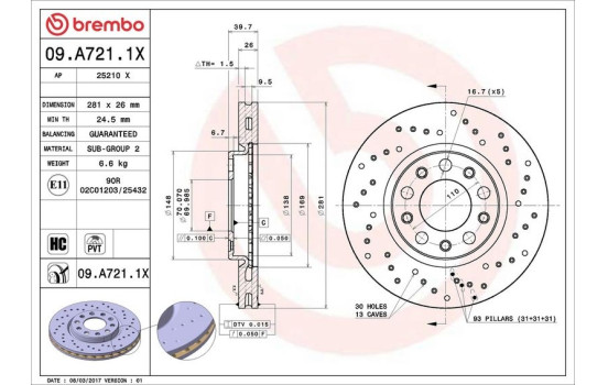 Disque de frein BREMBO XTRA LINE 09.A721.1X, Image 3