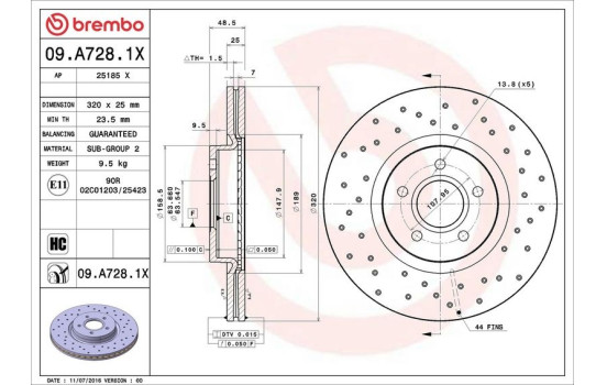Disque de frein BREMBO XTRA LINE 09.A728.1X, Image 2