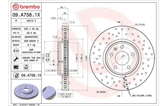 Disque de frein BREMBO XTRA LINE 09.A758.1X, Image 2