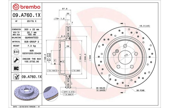 Disque de frein BREMBO XTRA LINE 09.A760.1X, Image 3