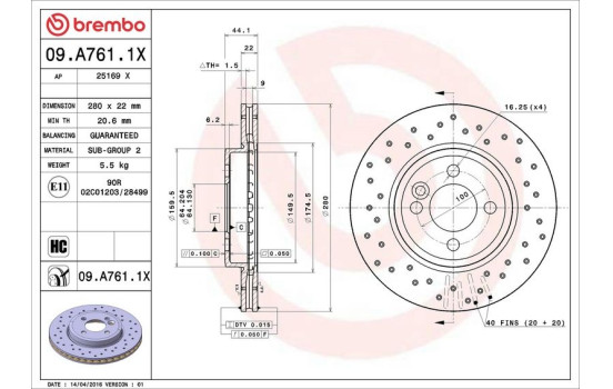 Disque de frein BREMBO XTRA LINE 09.A761.1X, Image 3