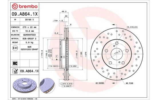 Disque de frein BREMBO XTRA LINE 09.A864.1X, Image 3