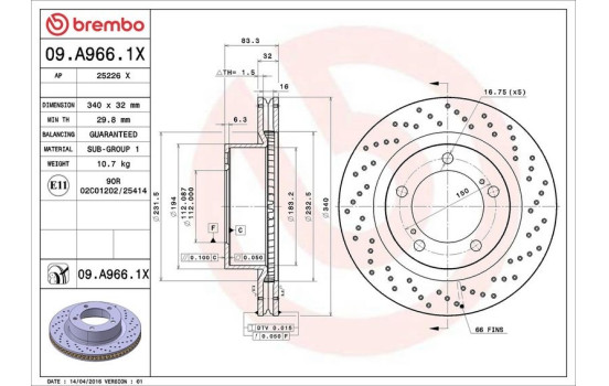 Disque de frein BREMBO XTRA LINE 09.A966.1X, Image 2