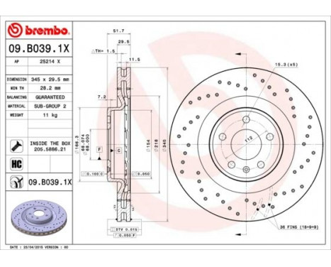 Disque de frein BREMBO XTRA LINE 09.B039.1X, Image 2