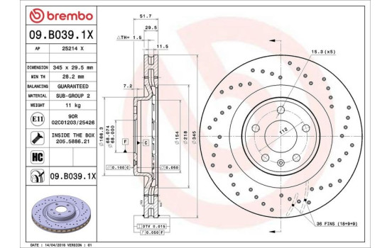 Disque de frein BREMBO XTRA LINE 09.B039.1X, Image 2