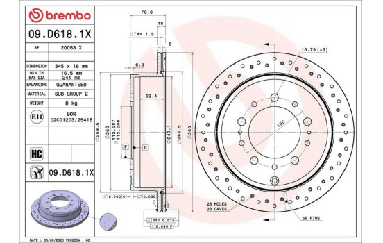 Disque de frein BREMBO XTRA LINE 09.D618.1X