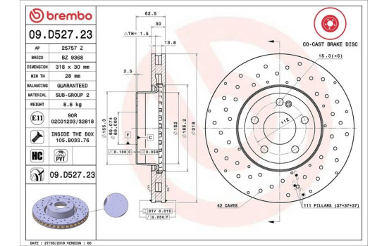 Disque de frein CO-CAST DISCS LINE 09.D527.23 Brembo