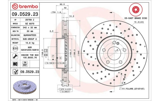 Disque de frein CO-CAST DISCS LINE 09.D529.23 Brembo