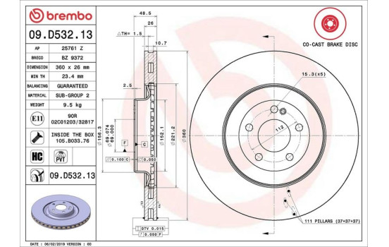 Disque de frein CO-CAST DISCS LINE 09.D532.13 Brembo