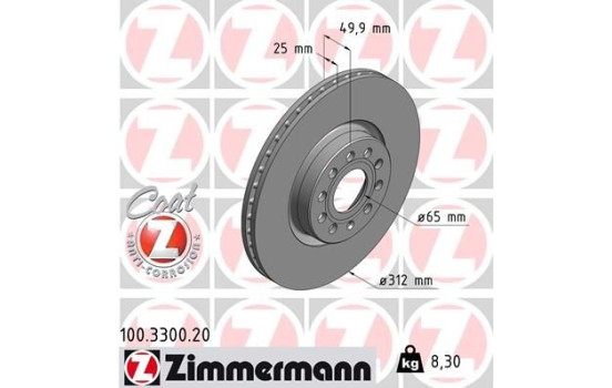 Disque de frein COAT Z 100.3300.20 Zimmermann, Image 2