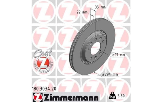 Disque de frein COAT Z 180.3034.20 Zimmermann, Image 2