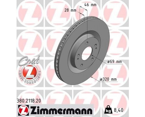 Disque de frein COAT Z 380.2118.20 Zimmermann