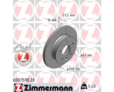 Disque de frein COAT Z 600.1598.20 Zimmermann