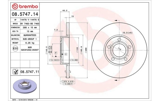 Disque de frein COATED DISC LINE 08.5747.11 Brembo, Image 3