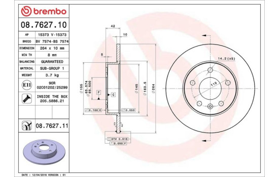 Disque de frein COATED DISC LINE 08.7627.11 Brembo, Image 3