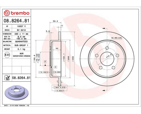 Disque de frein COATED DISC LINE 08.8264.81 Brembo