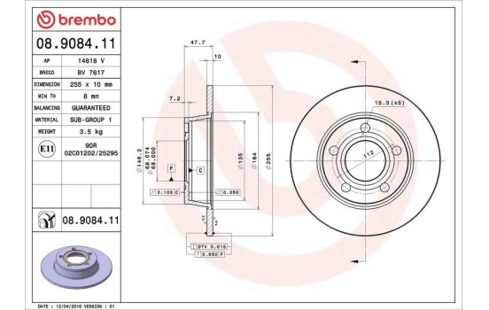 Disque de frein COATED DISC LINE 08.9084.11 Brembo, Image 4