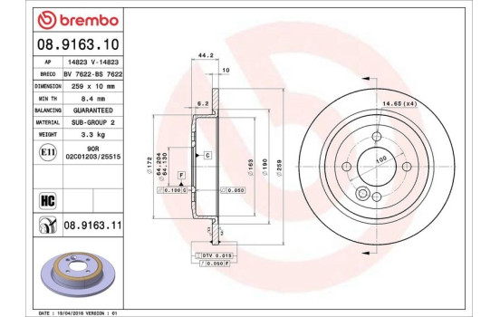 Disque de frein COATED DISC LINE 08.9163.11 Brembo, Image 4